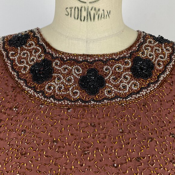 Stunning 100% Silk Beaded Dress - Made in India (SZ 10-12) - Picture 2 of 15